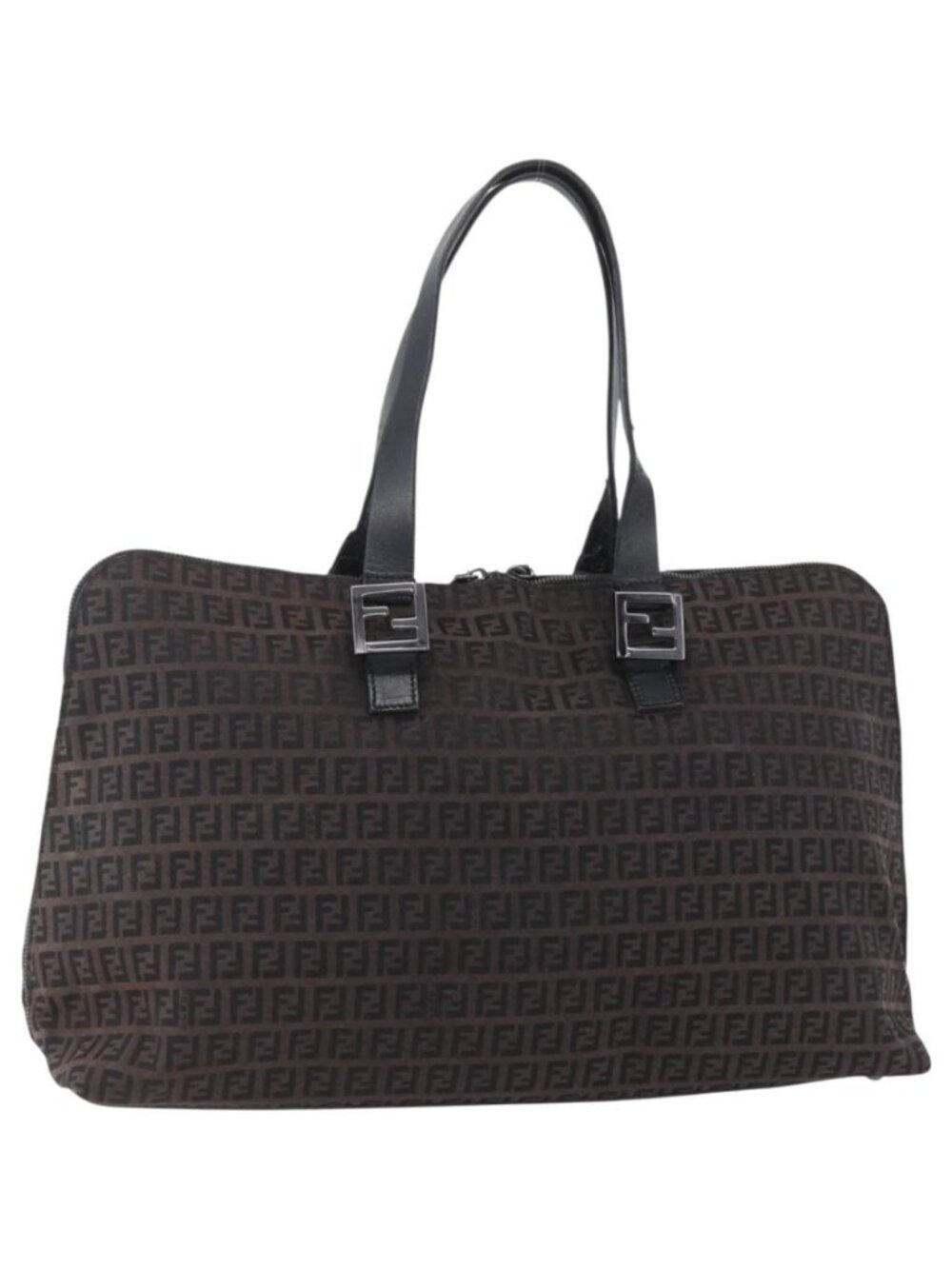 FENDI Zucchino Canvas Tote Bag Brown Silver